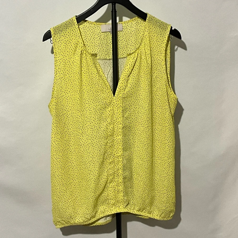 LOFT Yellow Polka Dot Sleeveless V-Neck Blouse - Size Large - Picture 2 of 8